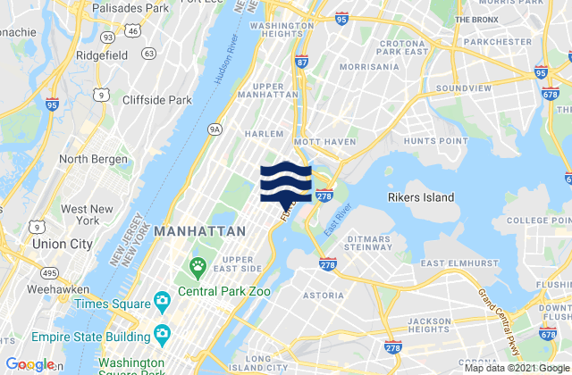 Mapa da tábua de marés em 130th Street, United States