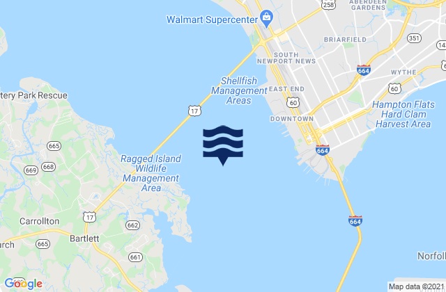Mapa da tábua de marés em 1.5 miles SW of shipbuilding plant, United States