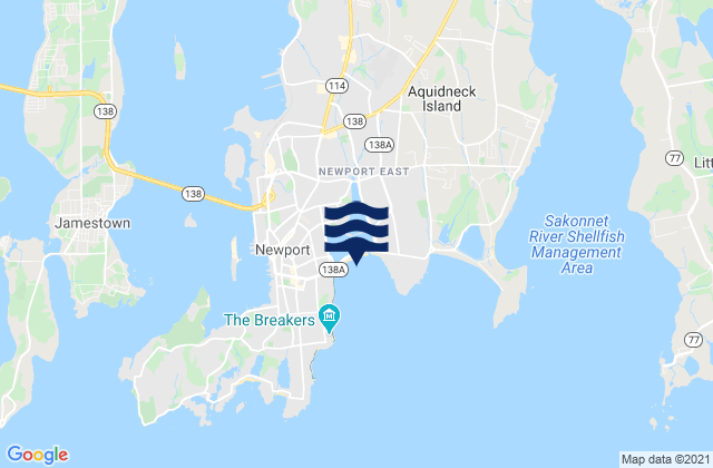 Mapa da tábua de marés em 1st Beach (Eastons Beach), United States