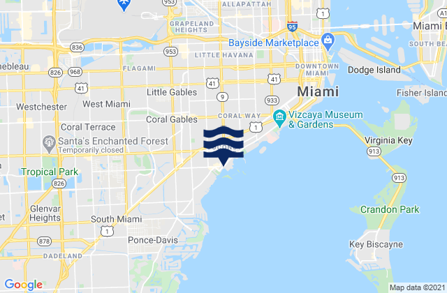 Mapa da tábua de marés em 21st Street (Miami), United States