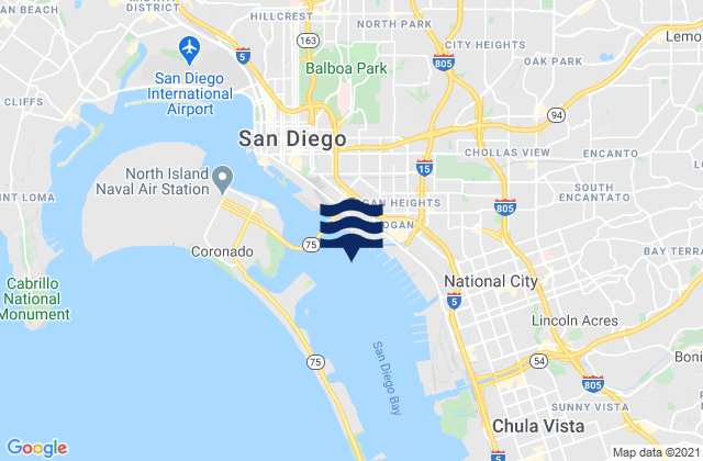 Mapa da tábua de marés em 28th St. Pier (San Diego) 0.35 nmi. SW, United States