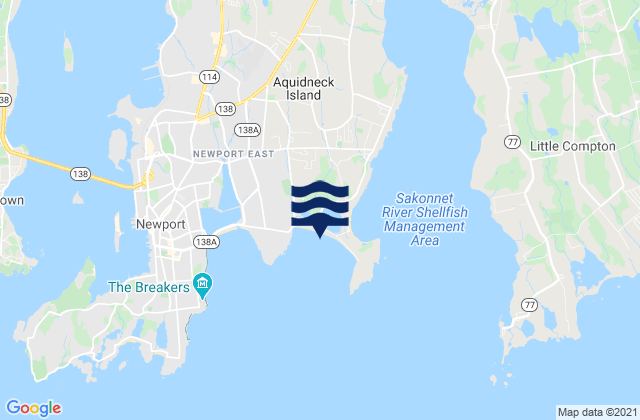 Mapa da tábua de marés em 2nd Beach (Sachuest Beach), United States