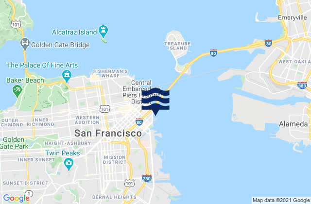 Mapa da tábua de marés em 2nd Street, United States