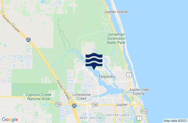 Mapa da tábua de marés em 3 Miles Above A1A Highway Bridge, United States