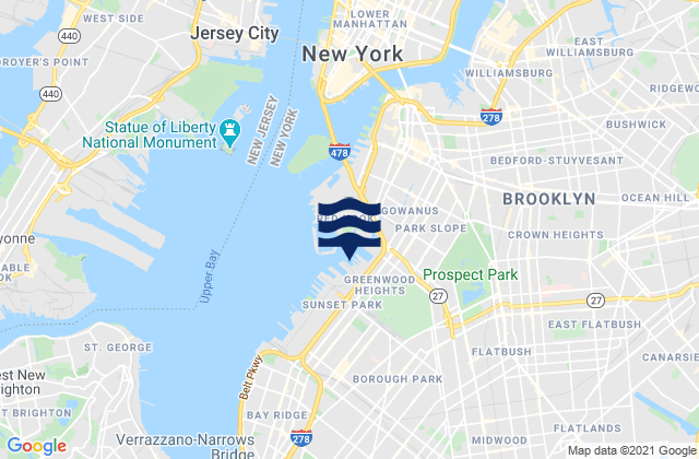 Mapa da tábua de marés em 40th Street, United States