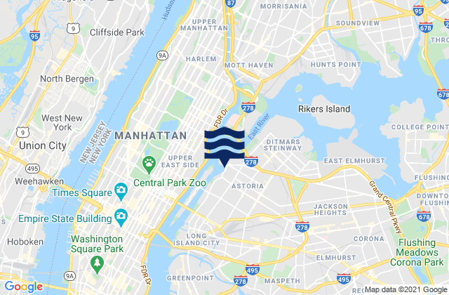 Mapa da tábua de marés em 48th Street, United States
