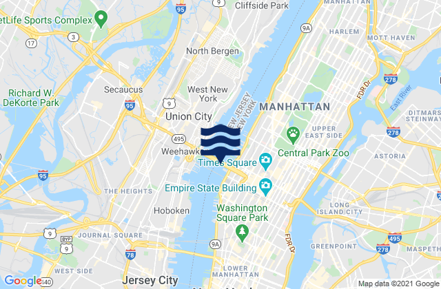 Mapa da tábua de marés em 56th St, United States