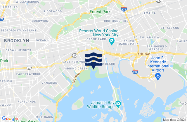 Mapa da tábua de marés em 64th Place, United States