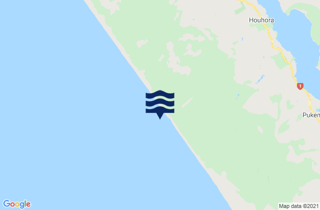 Mapa da tábua de marés em 90 Mile Beach, New Zealand