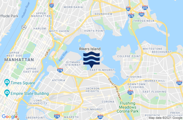 Mapa da tábua de marés em 92nd Street, United States