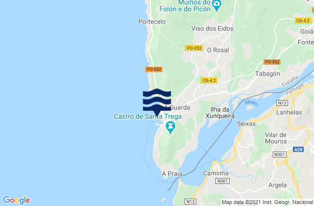 Mapa da tábua de marés em A Guarda, Spain