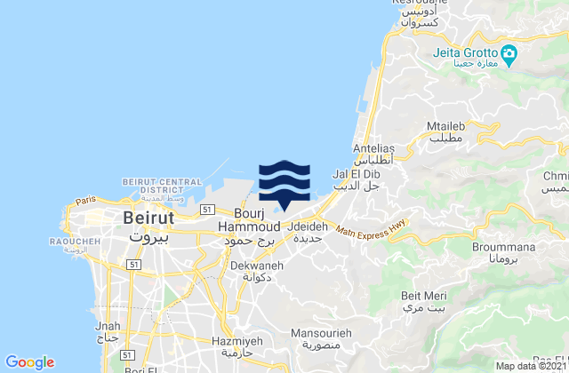 Mapa da tábua de marés em Aaley, Lebanon