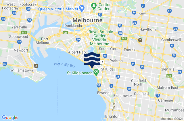Mapa da tábua de marés em Abbotsford, Australia