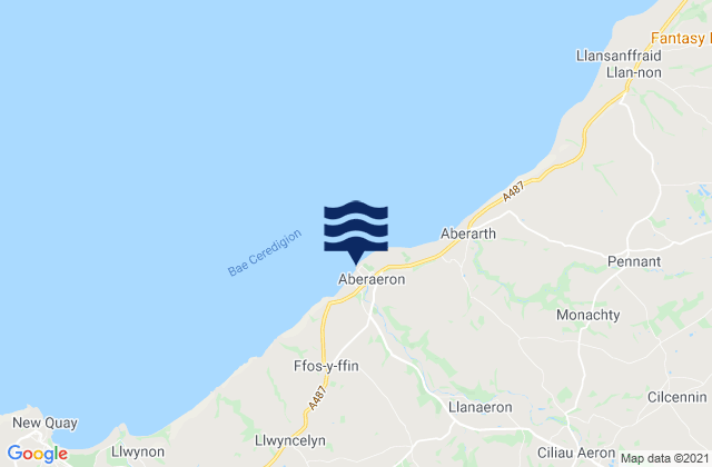 Mapa da tábua de marés em Aberaeron Harbour Beach, United Kingdom