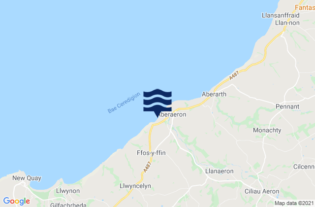 Mapa da tábua de marés em Aberaeron South Beach, United Kingdom