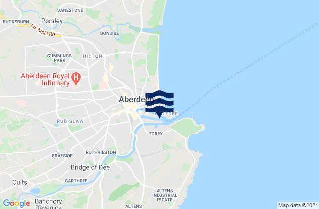 Mapa da tábua de marés em Aberdeen, United Kingdom