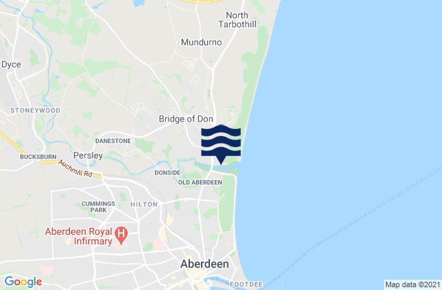 Mapa da tábua de marés em Aberdeen City, United Kingdom