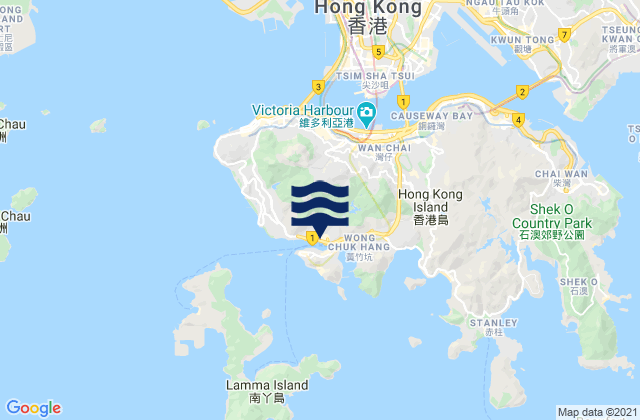 Mapa da tábua de marés em Aberdeen, Hong Kong