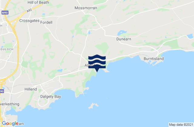 Mapa da tábua de marés em Aberdour, United Kingdom
