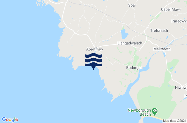 Mapa da tábua de marés em Aberffraw Bay, United Kingdom