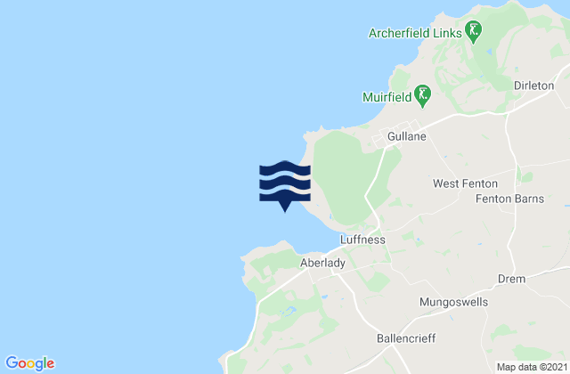 Mapa da tábua de marés em Aberlady Bay, United Kingdom
