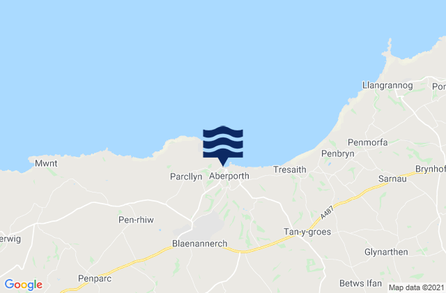 Mapa da tábua de marés em Aberporth Beach, United Kingdom