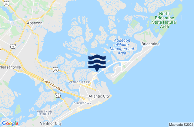 Mapa da tábua de marés em Absecon Channel, United States