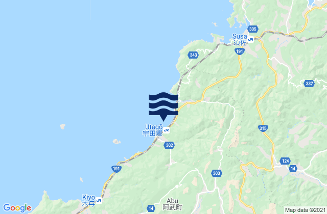 Mapa da tábua de marés em Abu-gun, Japan