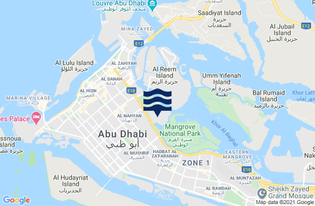 Mapa da tábua de marés em Abu Dhabi, United Arab Emirates