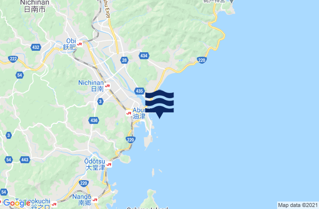Mapa da tábua de marés em Aburatu, Japan