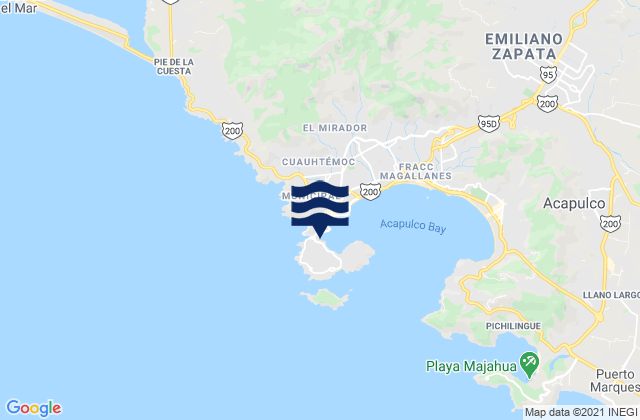 Mapa da tábua de marés em Acapulco, Mexico