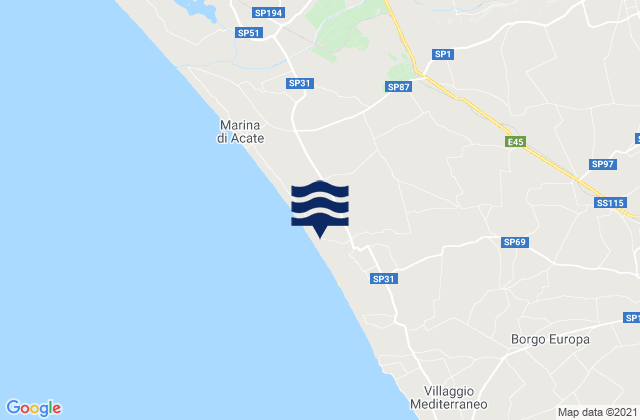 Mapa da tábua de marés em Acate, Italy