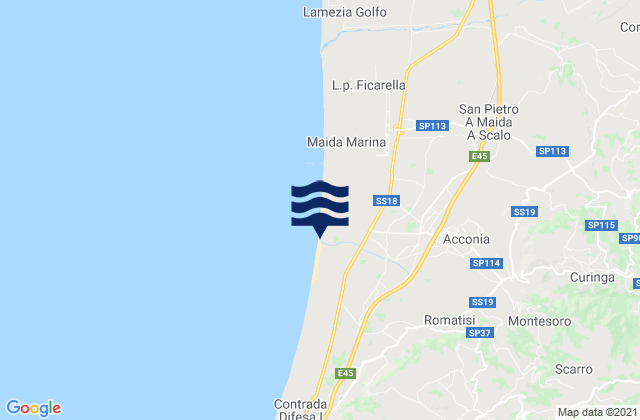 Mapa da tábua de marés em Acconia, Italy