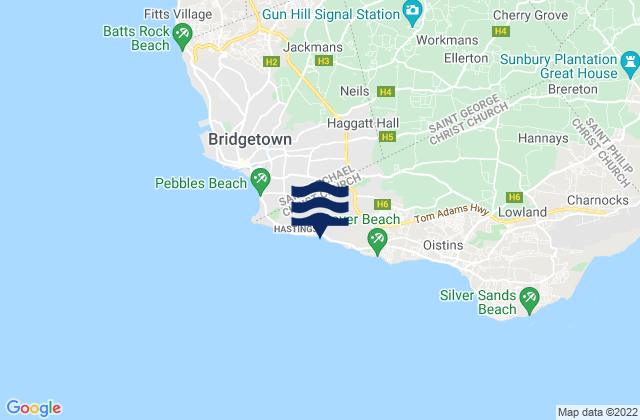Mapa da tábua de marés em Accra Beach - Rockley Beach, Barbados