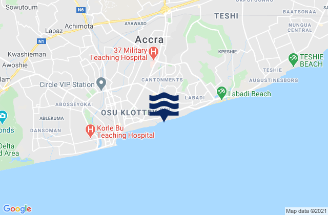 Mapa da tábua de marés em Accra, Ghana