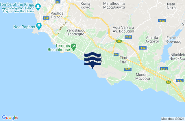 Mapa da tábua de marés em Achéleia, Cyprus