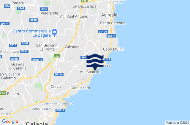 Mapa da tábua de marés em Aci Bonaccorsi, Italy