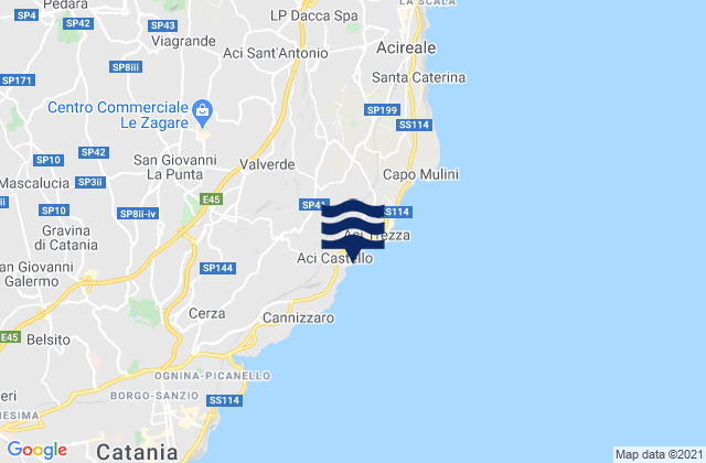 Mapa da tábua de marés em Aci Castello, Italy