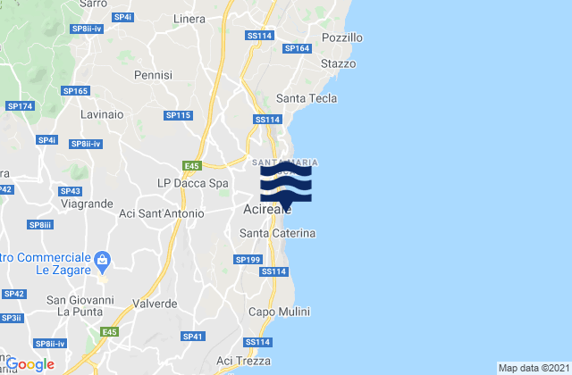 Mapa da tábua de marés em Aci Catena, Italy