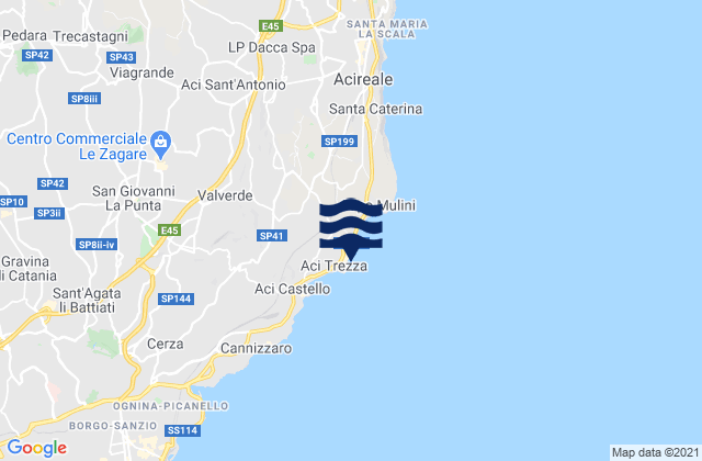 Mapa da tábua de marés em Aci Trezza, Italy