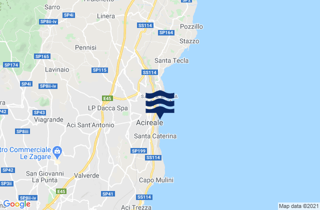 Mapa da tábua de marés em Acireale, Italy