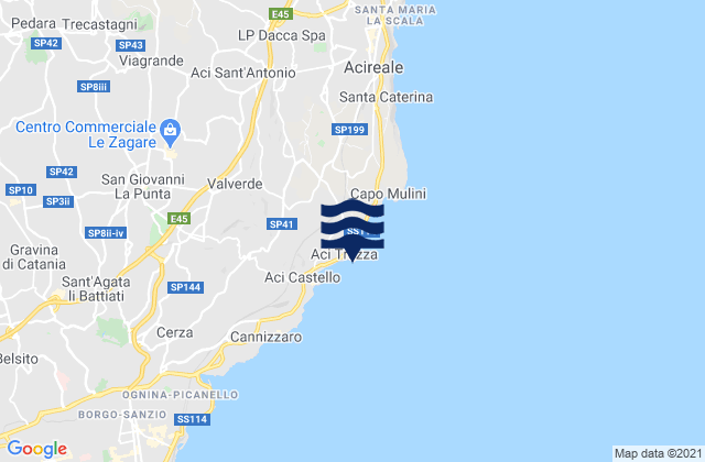 Mapa da tábua de marés em Acitrezza, Italy