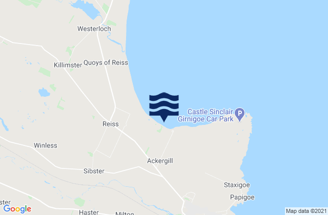Mapa da tábua de marés em Ackergill, United Kingdom