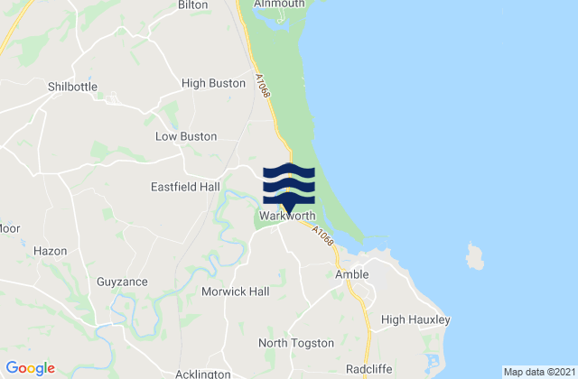 Mapa da tábua de marés em Acklington, United Kingdom