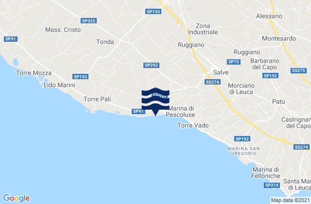 Mapa da tábua de marés em Acquarica del Capo, Italy