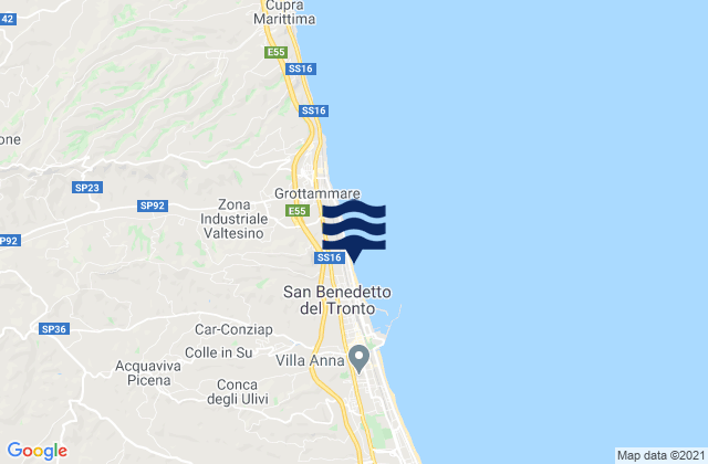 Mapa da tábua de marés em Acquaviva Picena, Italy