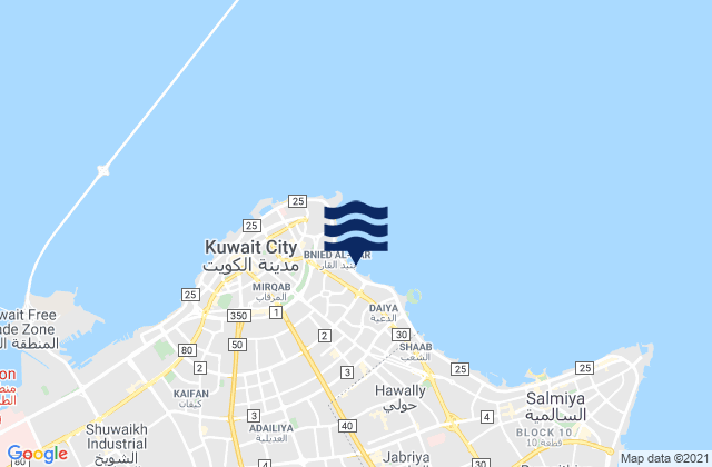 Mapa da tábua de marés em Ad Dasmah, Kuwait