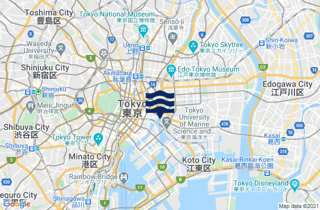 Mapa da tábua de marés em Adachi Ku, Japan