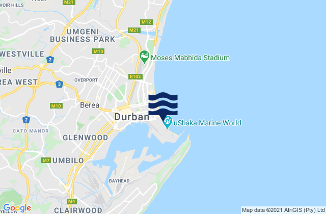 Mapa da tábua de marés em Addington (South Beach), South Africa