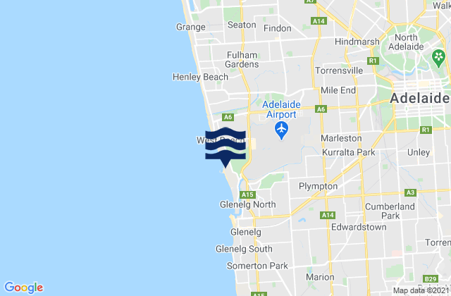 Mapa da tábua de marés em Adelaide, Australia